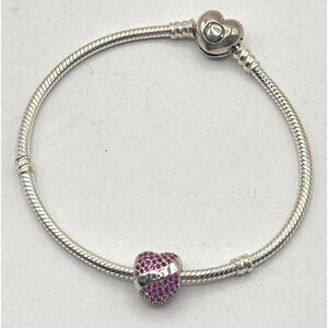 Pandora 925 Sterling Silver Heart July Birthstone Charm Bracelet